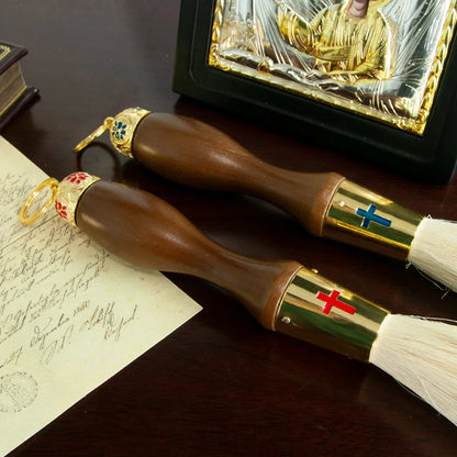 Religious Mass Ritual Supplies Alloy Craved Metal Gold-plating Church Sprinkler With Artificial Wool Church Ornament