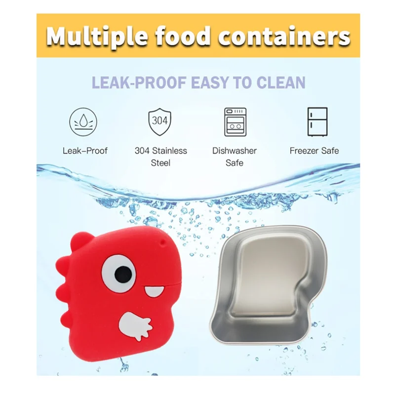 SOFT-304 Stainless Steel Snack Cup With Dinosaur Design And Silicone Lid For Secure Food Keeping