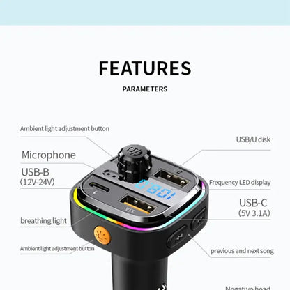 Bluetooth 5.0 FM Transmitter Handsfree Car Radio Modulator MP3 Player With 22.5W USB Super Quick Charge Adapter for Car