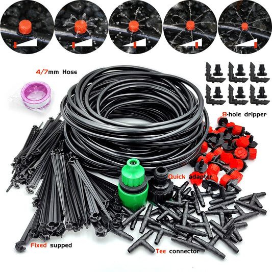 Garden 1/4'' Drip Irrigation Kit Automatic Watering System Nozzles for Farmland Bonsai Plant Flower Vegetable Greenhouse