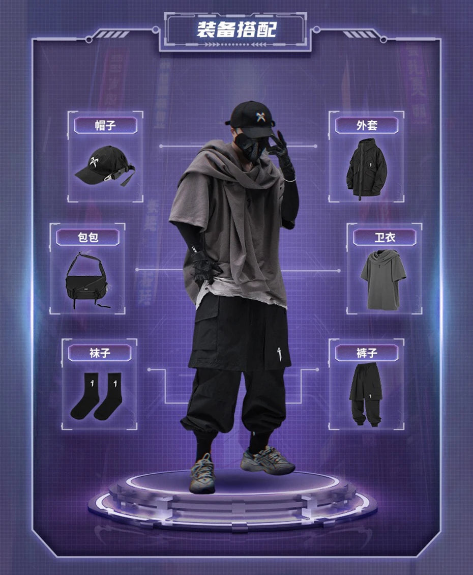 Techwear Tactical Skirt Pants Men's Fashion Streetwear Baggy Cargo Pants Joggers Black Loose Sweatpants