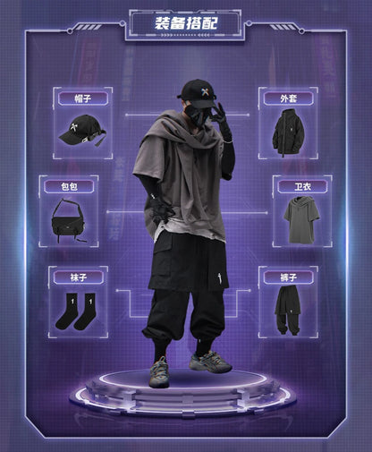 Techwear Tactical Skirt Pants Men's Fashion Streetwear Baggy Cargo Pants Joggers Black Loose Sweatpants