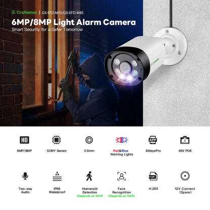 XMeye 6MP 8MP 3.6mm Security POE Audio Red&Blue Warning Lights Onvif Video Surveillance Security