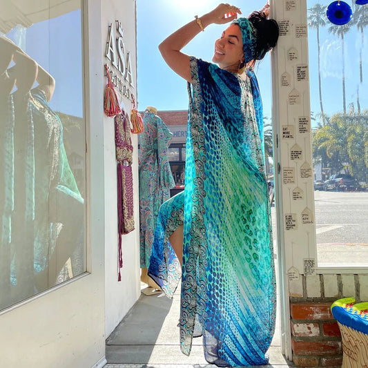 Women Boho Clothing Bohemian Cover-ups Bikinis Maxi Dresses Beach Outfits Kaftans Swimwear