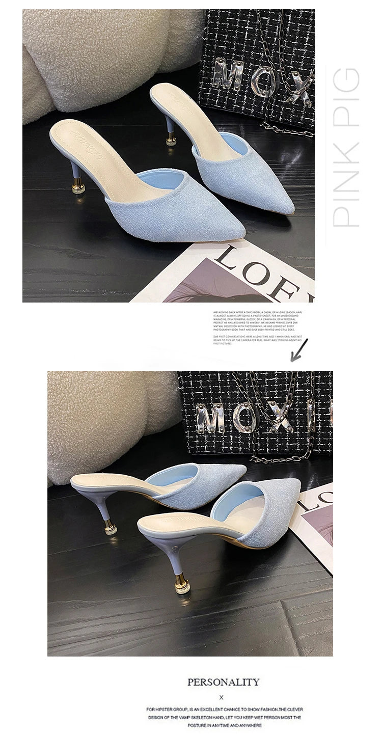 New Women's Slippers High Heel Closed Pointed Toe Shoes Sexy Ladies Heeled Sandals for Women