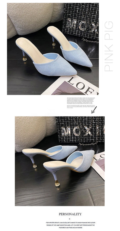 New Women's Slippers High Heel Closed Pointed Toe Shoes Sexy Ladies Heeled Sandals for Women