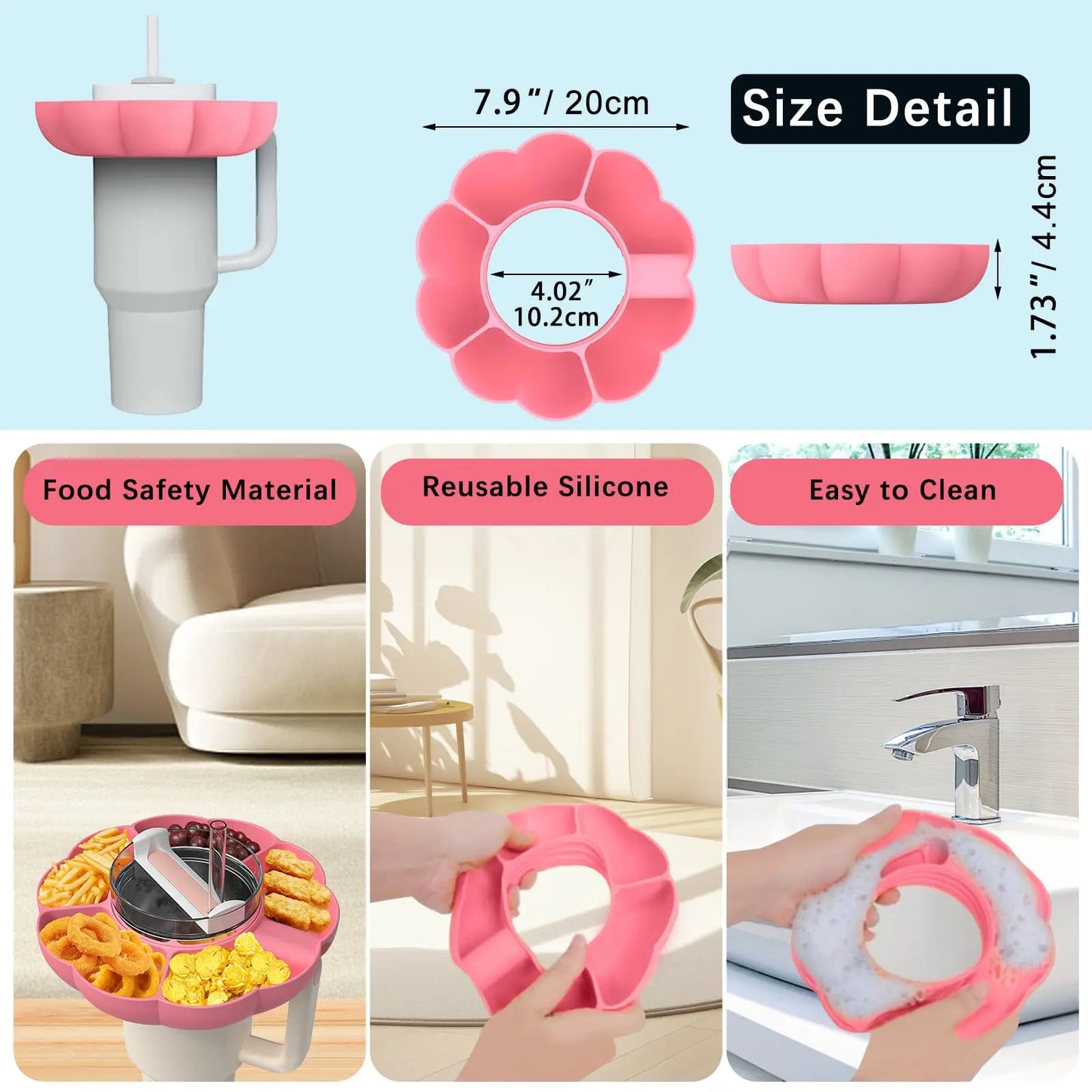 Reusable Silicone Snack Platters for Snack for Stanley Cup 40 Oz Tray Snack Divider Divided Container Food Tray Holder Outdoor