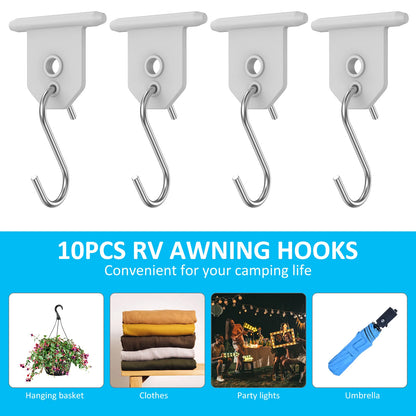 10Pcs Sturdy Awning Hooks for RV S Shaped Camping Awning Hooks Metal Party Light Hangers Hats Outdoor Camper Hanging Accessories