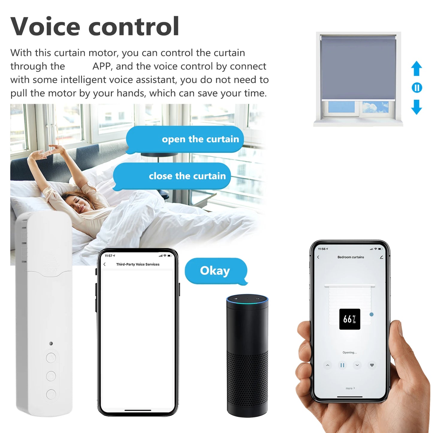 Electric Curtain Motors WiFi Smart Curtain Motor Ultra Silent APP Remote Control Voice Control Electric Curtain Motor for Tuya