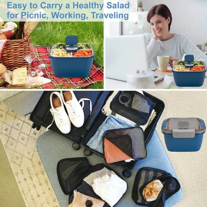 1 pc Salad Lunch Box Container With 37-oz Salad Bowl, 3 Compartments And 2-oz Sauce Container For Salad Toppings Or Snacks
