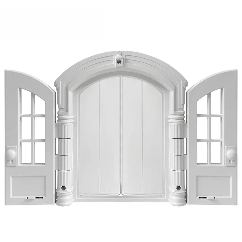 French Cat Door French Pet Free Entry and Exit Double Door ABS Cat Door Dog Door Hole with Door Curtain Cat Door