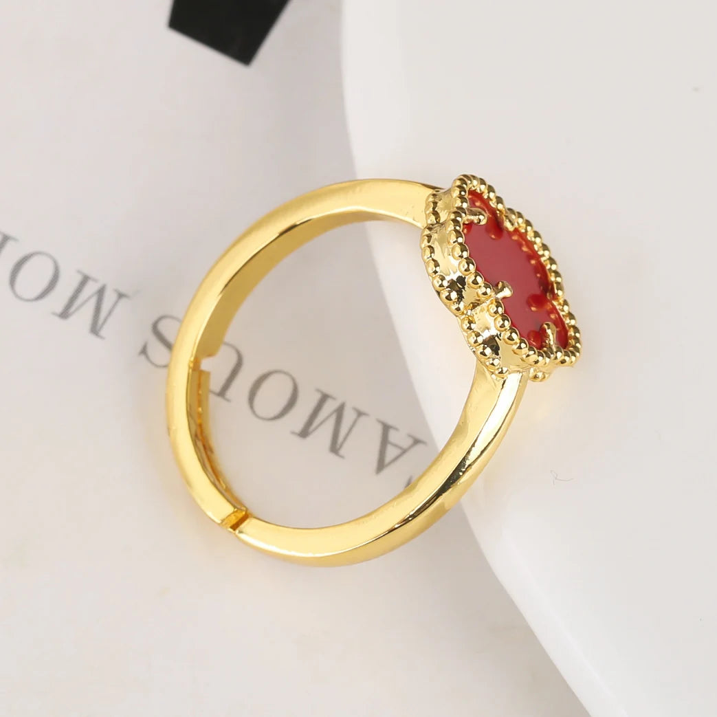 9-Color New Minimalist Shell Natural Stone Plant Flower Ring With Adjustable Opening For Women's Luxurious Temperament Clover