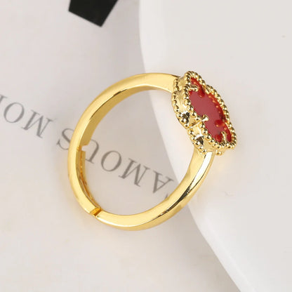9-Color New Minimalist Shell Natural Stone Plant Flower Ring With Adjustable Opening For Women's Luxurious Temperament Clover