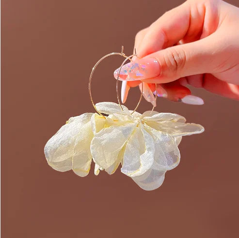 1 Pair Fabric Circles Tulle Pink/white Flower Earrings Fashionable Advanced Temperament New Bohemian Earrings