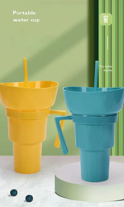 2-in-1 Silicone Beverage Cola Cup With Snack Tray Bowl Straw for Popcorn and Snacks at Cinemas Dropshipping Sourcing Wholesale