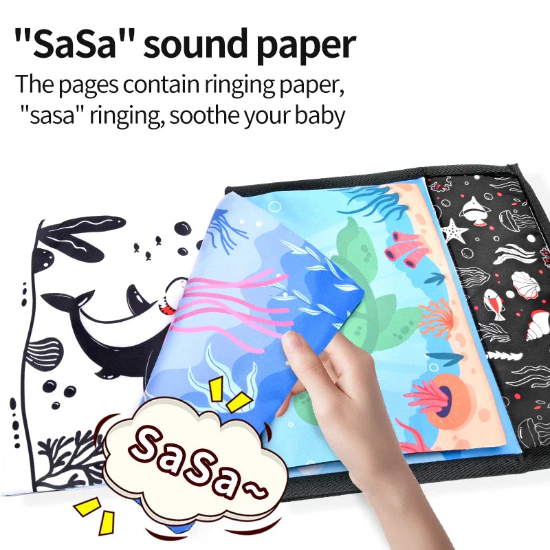 Funny Black and White Baby Cloth Book Early Educational Montessori Toy for Children Newborn Tummy Time Mirror Toys