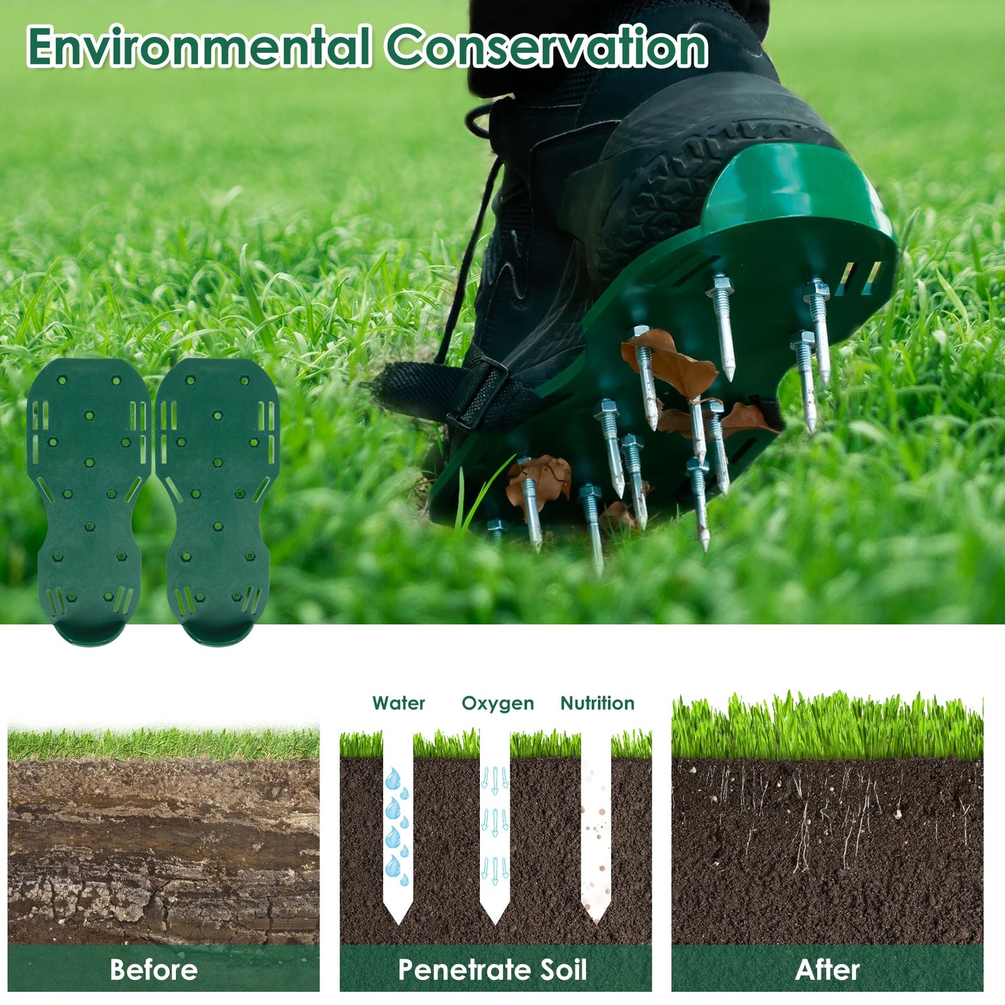 Lawn Aerator Shoes Manual Lawn Aerator with Spike Adjustable Spiked Aerating Sandals Reusable Plastic Lawn Aerator Sandals Lawn
