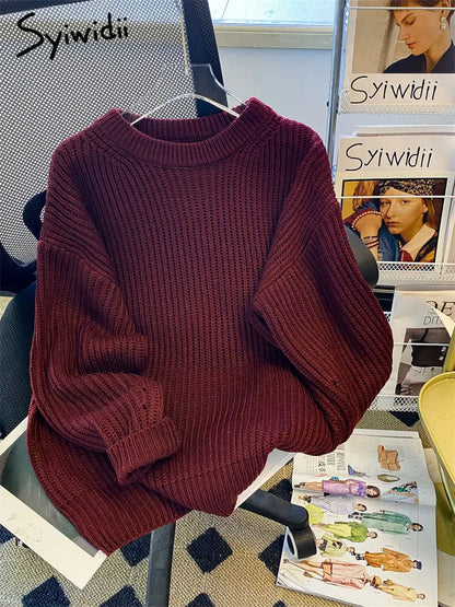 Syiwidii Oversized Sweaters for Women Knit Pullover Spring Autumn Winter Long Sleeve Causal Fashion Elegant Ladies Loose Jumpers