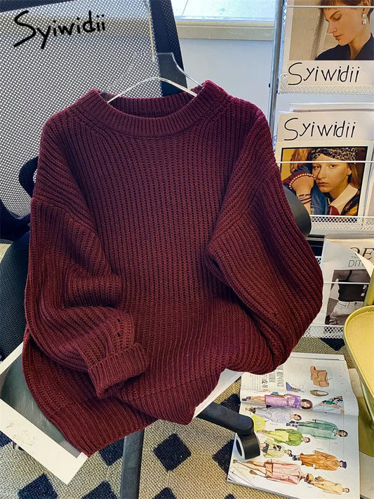 Syiwidii Oversized Sweaters for Women Knit Pullover Spring Autumn Winter Long Sleeve Causal Fashion Elegant Ladies Loose Jumpers