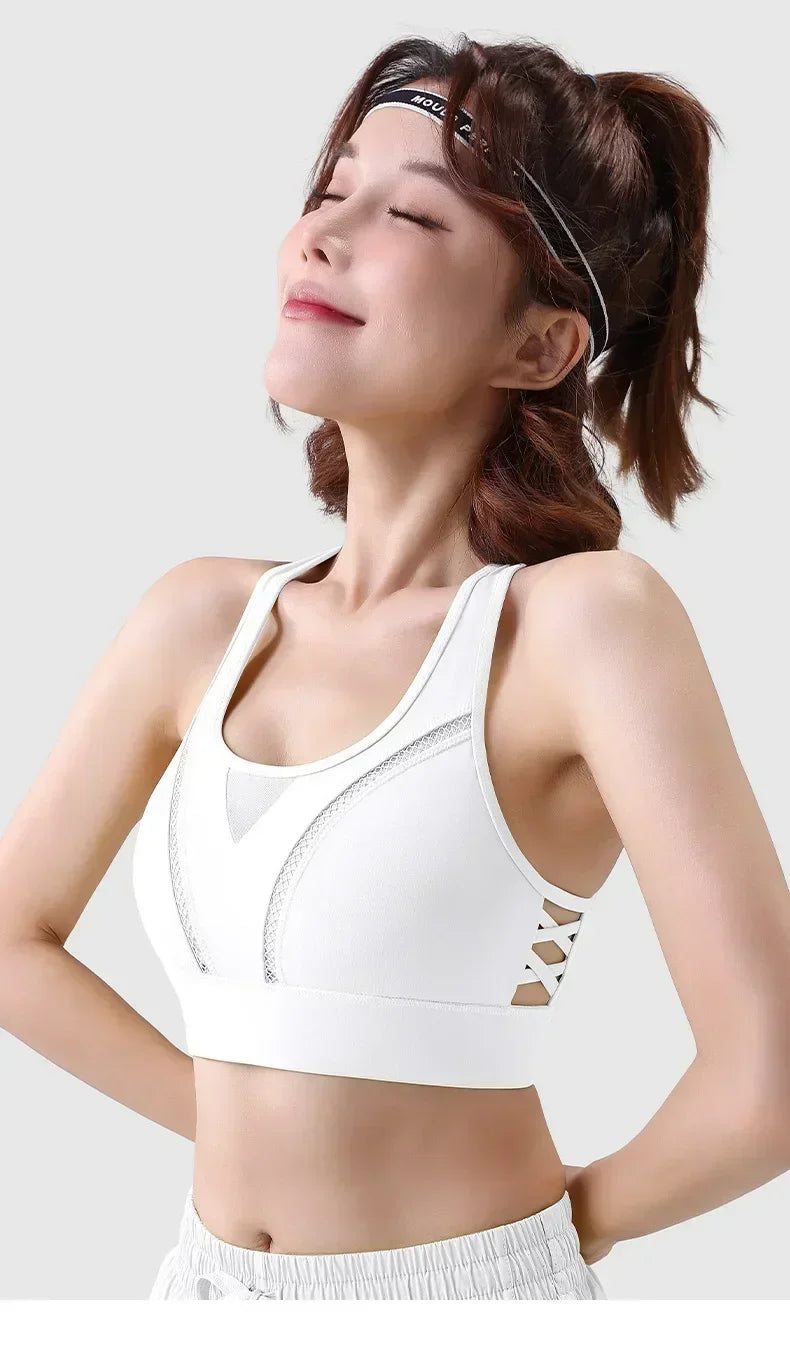 Sports bra for women, shock-absorbing high-strength running, zipper yoga suit, vest, bra, fitness fixed cup, summer