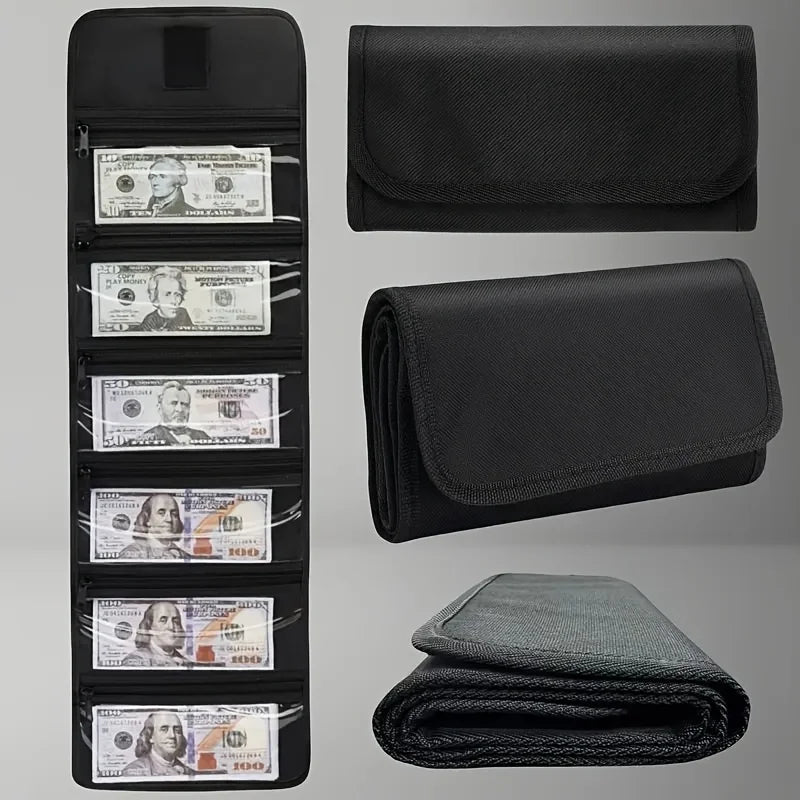 Cash storage box with 6 zippered pockets, cash ticket storage box, envelope wallet money bag
