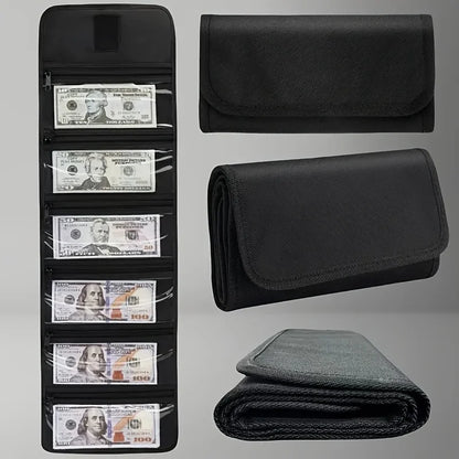 Cash storage box with 6 zippered pockets, cash ticket storage box, envelope wallet money bag