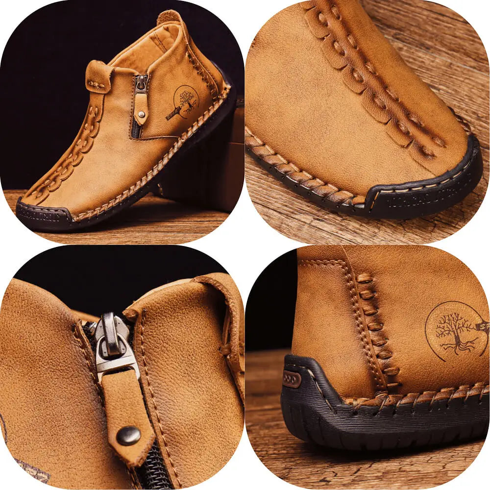 FLYLAND Men's Leather Loafers Vintage Hand Stitching Oxfords Shoes Chukka Boots Ankle Boots Daily Work Office Shoes