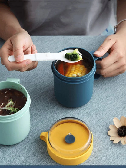 500ML Portable Breakfast Cup Oatmeal Cup Cereal Nut Yogurt Mug Snack Cup Soup Mug Microwave with Lid Spoon for Kitchen Tools