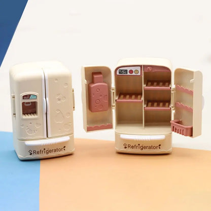 Cute Simulation Microfilm Furniture Double Door Refrigerator 1:12 Dollhouse Kitchen Model Decorations For Girl Birthday Gifts