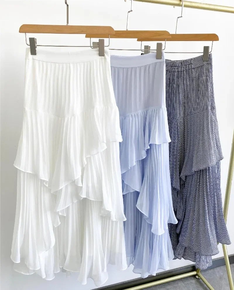 Irregular Ruffles Ropa Pleated Cake Womens Skirt High Waist Faldas Mujer Japan Style Eleganr Skirts Spring Summer 2025 Saia