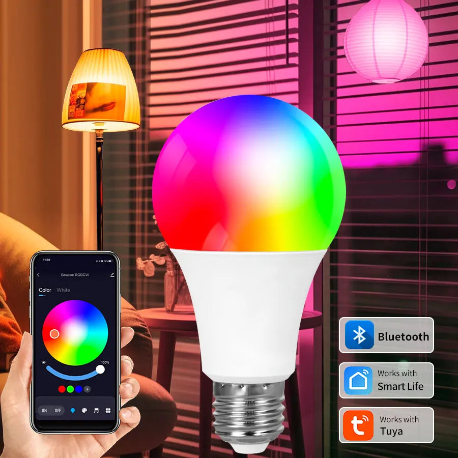 220V Tuya Smart Bluetooth LED Light Bulbs E27 9W 15W 18W RGB Bulbs APP Control Dimmable Timer Function For Bedroom Living Room