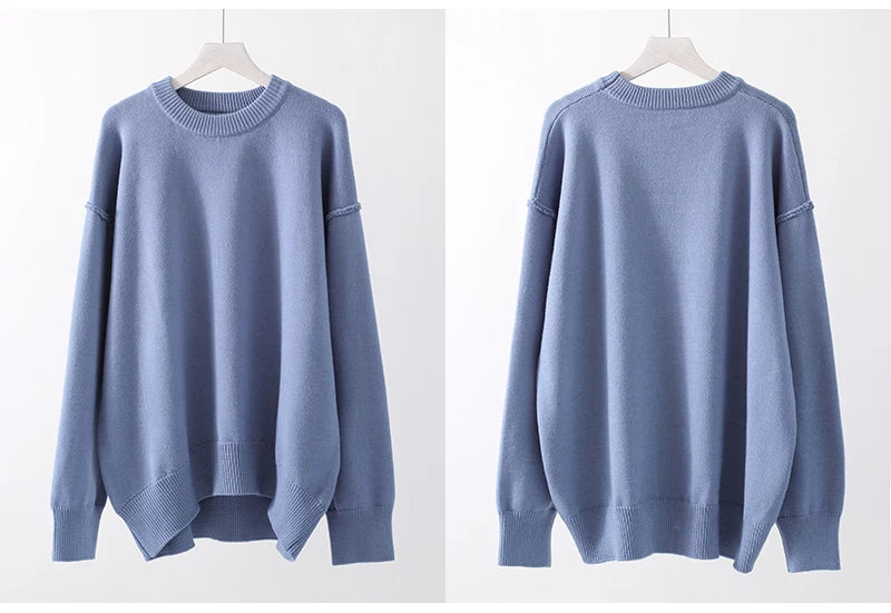 Blue Oversize Sweaters For Women Winter Thick Beige Pullover Woman Autumn Fashion Loose O Neck Ladies Sweaters Jumpers Women
