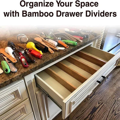 4Pcs Bamboo Drawer Dividers Bedroom Kitchen Drawer Storage Adjustable Expandable Drawer Dividers for Cupboard Cabinet Wardrobe