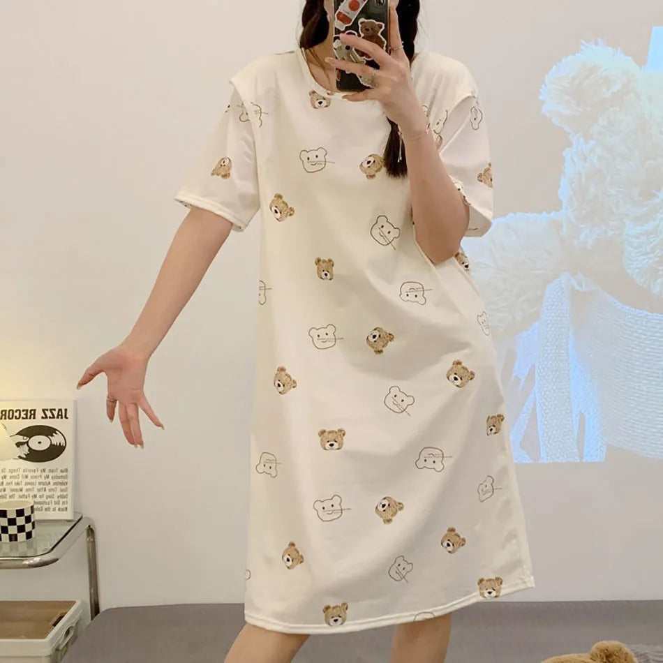Maternity Clothings Nursing Dresses Breastfeeding Sleepwear Pattern Printing Cheerful and Lively Girl Feeling for Pregnant Women
