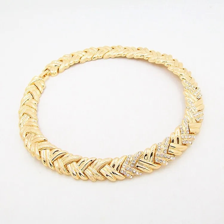 ewelry for Women Fashion Crystal Jewelry Set 18k Gold Plated Rhinestone Clear Crystal Necklace Earrings Accessories Gifts for Pr