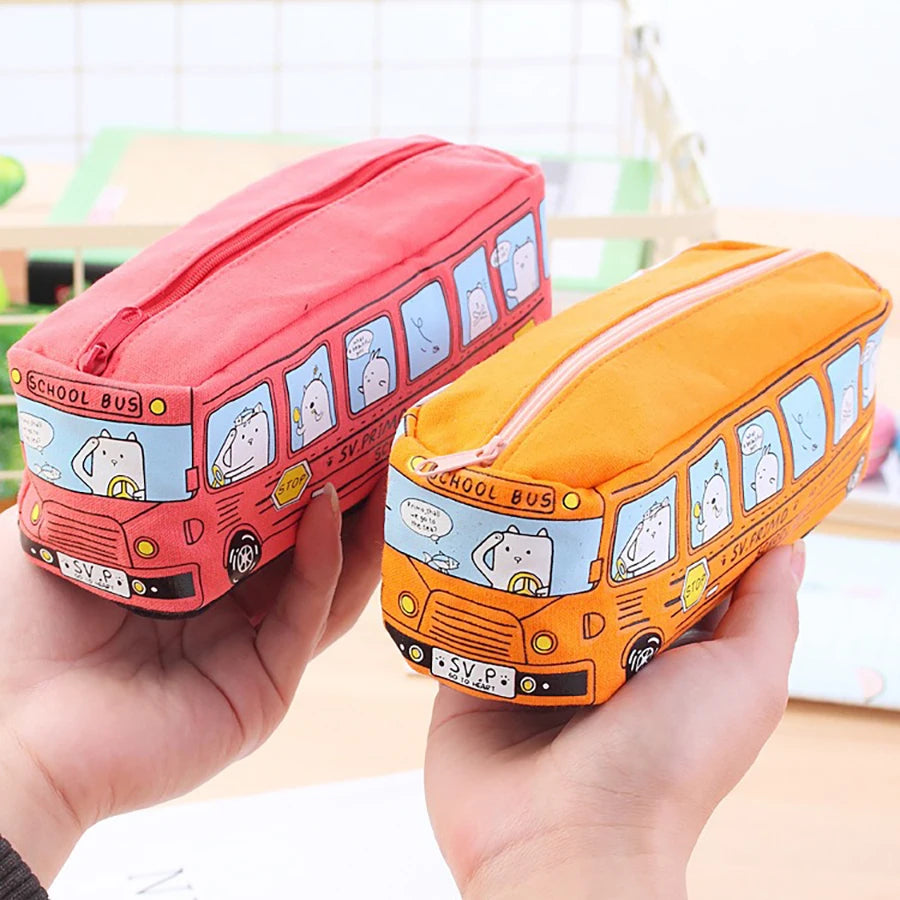 1PCS Creative Large Capacity Student Bus Cartoon Car Pencil Bag Office Culture and Educational Supplies