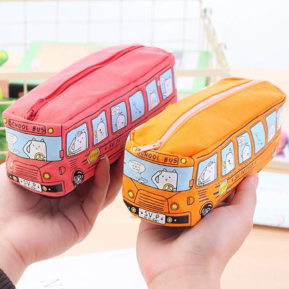 1PCS Creative Large Capacity Student Bus Cartoon Car Pencil Bag Office Culture and Educational Supplies