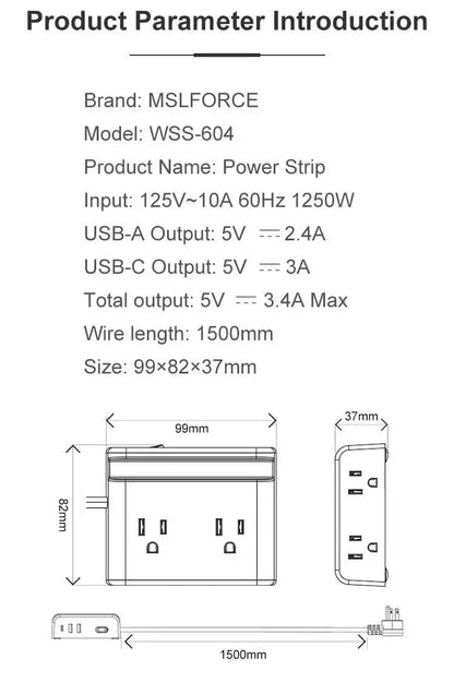 Smart power strip  us smart outlet wall plug adapt surge protector  110v 5V 2.4A usb c hub electrical socket with usb charger