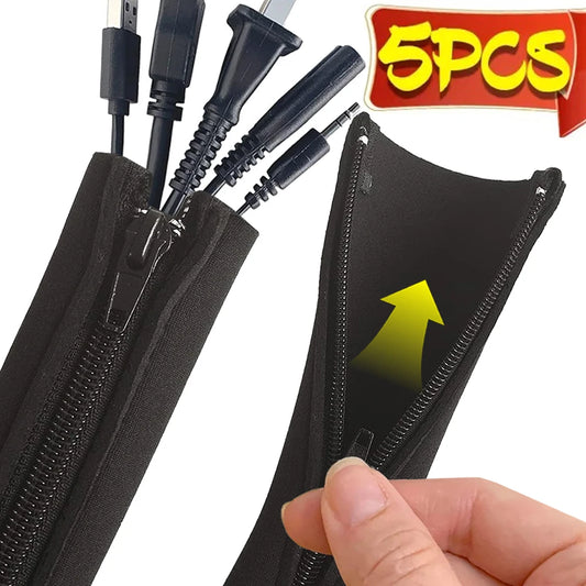 5-1PCS Protable Zipper Cable Sleeve Waterproof Flexible Wire Management Cord Organizers Harness Line Sheath PC Cable Wrap Winder