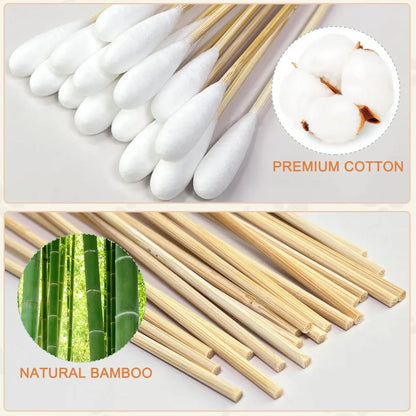 100/300PCS 6 Inch Precision Tips Cotton Swabs - Long Wooden Stick Cotton Buds Pointed Cotton Swabs With Case - Cotton