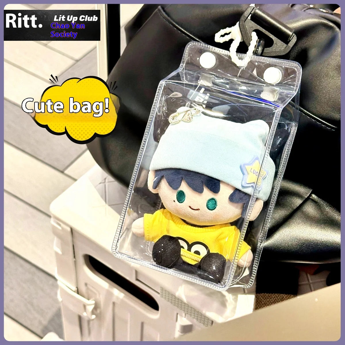 Labubu Fully Transparent Square Walking Bag Labubu Sitting Posture Protective Cover Labubu Protective Cover Display Bag Fashion