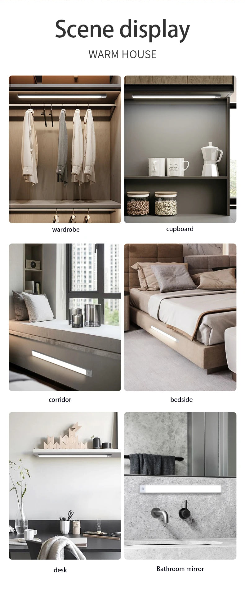 LED Night Light Motion Sensor Wireless USB Cabinet Night Light Wardrobe Lamp For Kitchen Cabinet Bedroom Wardrobe 20/30/40/60CM