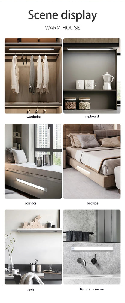 LED Night Light Motion Sensor Wireless USB Cabinet Night Light Wardrobe Lamp For Kitchen Cabinet Bedroom Wardrobe 20/30/40/60CM