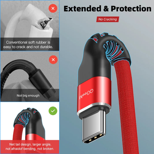 QGeeM 3A USB C Cable Type C Cable for Xiaomi OPPO Realme Poco Oneplus Redmi Phone Charger Fast Charge Charger USB Type C Cable