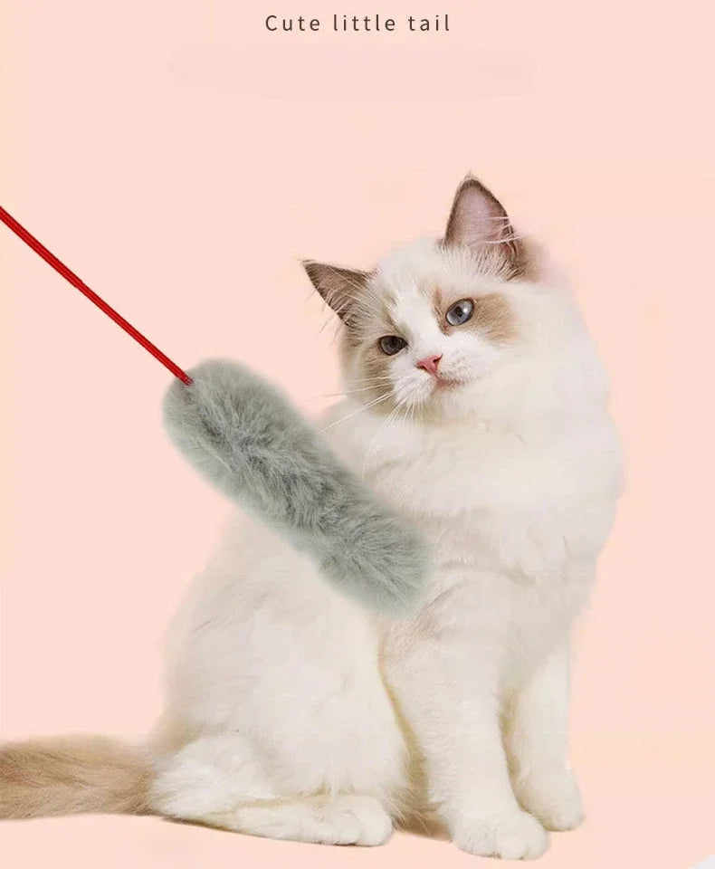 Cat Toys Interactive Cat Stick Faux Rabbit Fur Pompom Plush Pet Interactive Stick Cat Playing Training Toys Pet Supplies