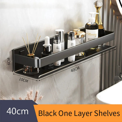 Bathroom Accessories Shelf Organizer Shower Storage Rack Gray Wall Mounted Space Aluminum Toilet Shampoo Holder Shelves 30-50CM