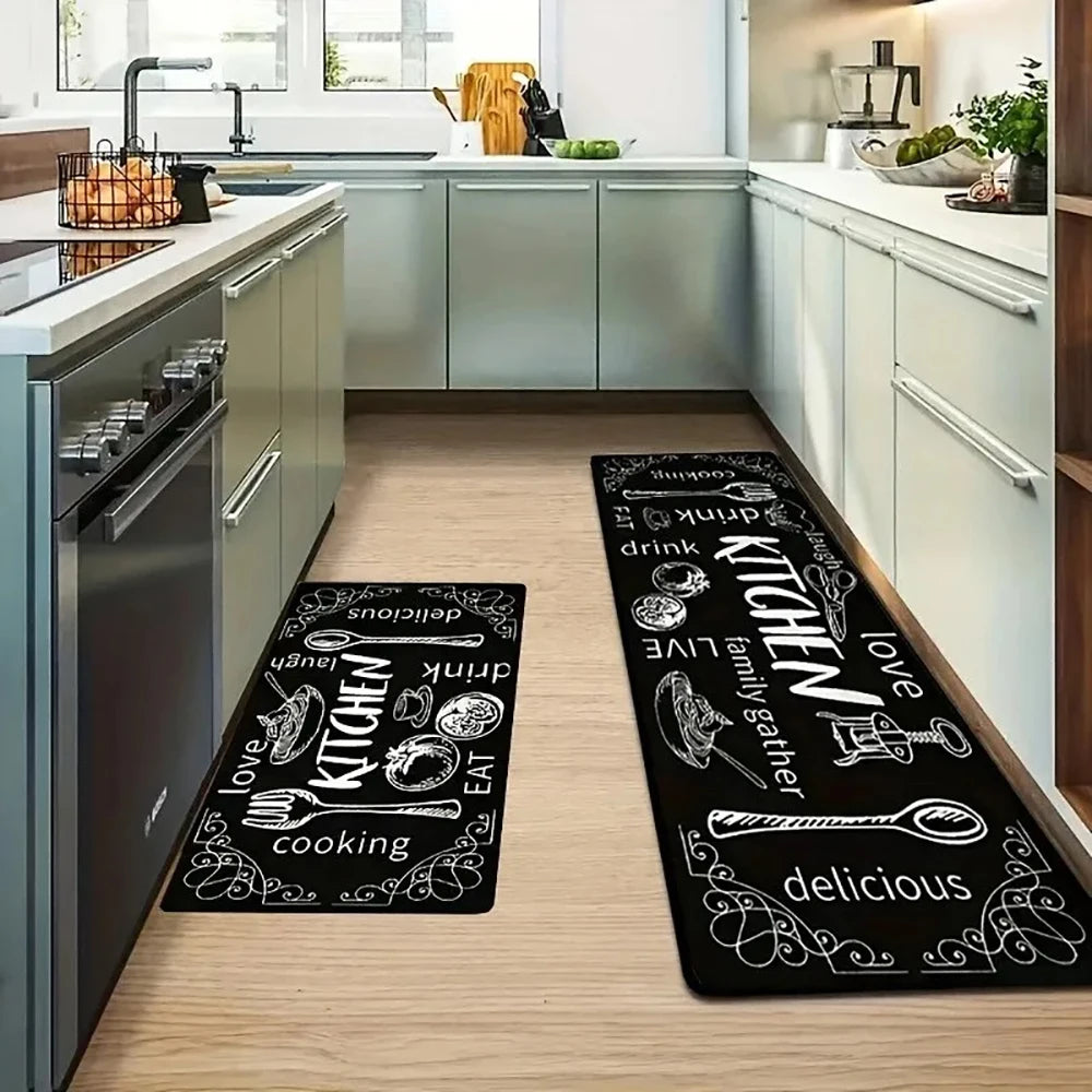 Kitchen Cutlery Knife and Fork Theme Washable Stain-resistant Foot Mat Carpet Kitchen Living Room Entrance Absorbent Door Mats