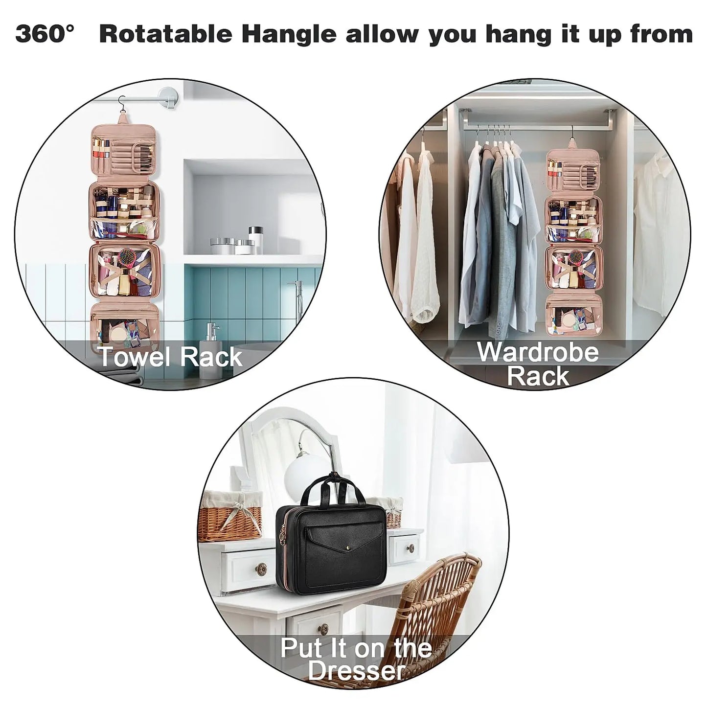 Travel Toiletry Bag,Faux Leather Hanging Makeup Bag Snap Handle,Multiple Traveling Organizer Container for Toiletries Accessorie