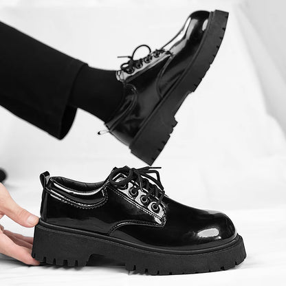 STRONGSHEN Men Patent  Leather Shoes Round Toe Casual Platform Business Shoes Fashion Wedding Banquet Party Formal Dress Shoes
