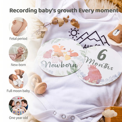 Newborn Baby Growth Milestones 0-12 Months Paper Card Photo Accessory Cartoon Animal Pictures Souvenir Props Baby's Birth Gift
